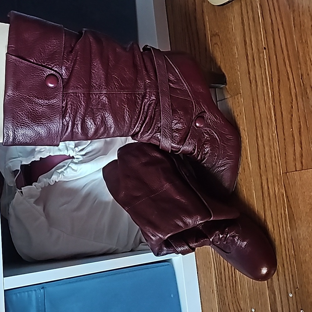 Burgundy leather heel boots